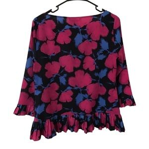 3/$15 banana republic fuschia and blue floral 3/4 sleeveless pleated hem top
